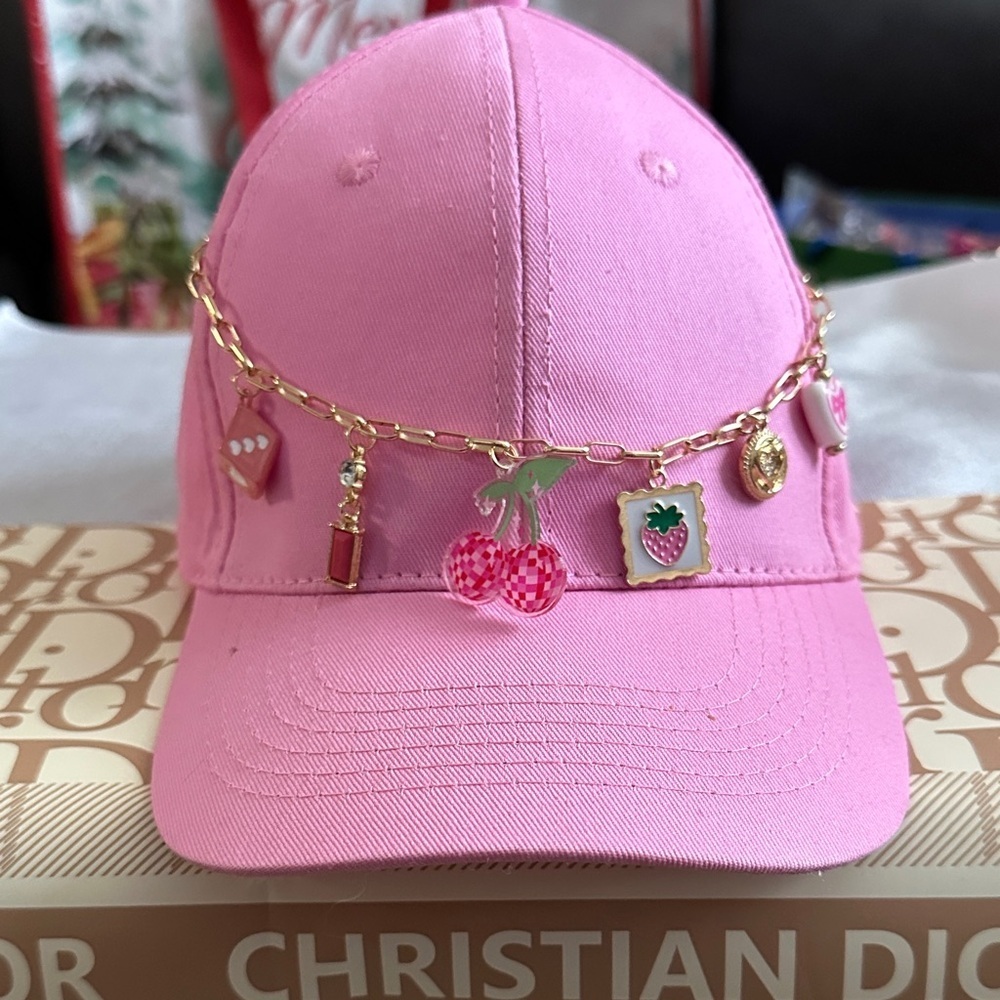 Chain Hat Gold tone Charming Chain with Pink Accents (NWTs) Hat Not Included. - Picture 2 of 4
